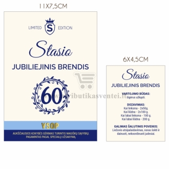 60 jubiliejaus lipdukas ant brendžio butelio