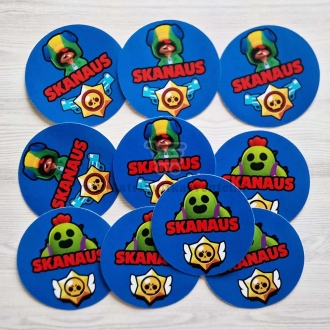Apvalūs lipdukai "Skanaus" Brawl stars - 10 vnt