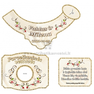 Porcelianinių vestuvių šampano etiketė (VMPOR-02)