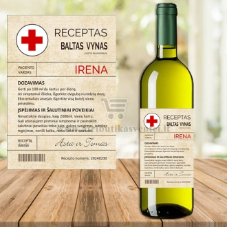Vyno etiketė su daktaro receptu