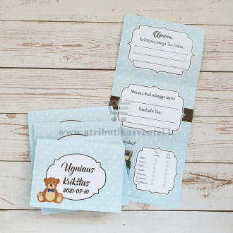 Krikštynų žaidimų kortelė 4in1 "Meškiukas"