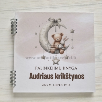 Palinkėjimų knyga "Meškiukas ir mėnulis" baltais lapais