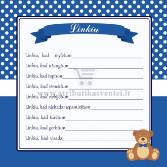 Mėlyna palinkėjimų kortelė "Meškiukas"