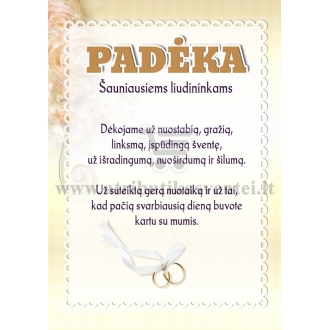 Padėka liudininkams  vestuvių proga