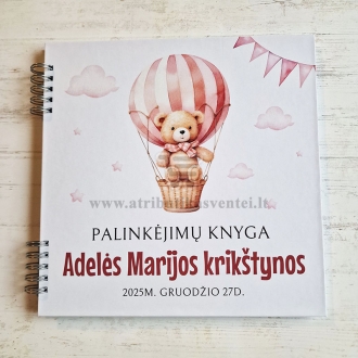 Krikštynų palinkėjimų knyga "Meškiukas oro balione"
